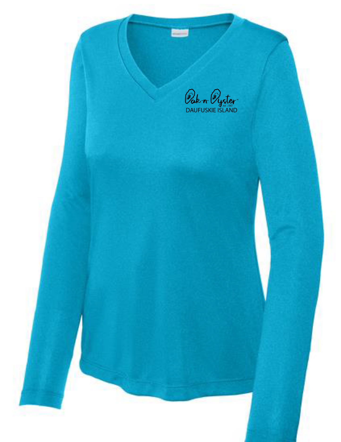 Ladies' V-Neck Long-Sleeve Dri-Fit SPF 50 : Oyster Logo Decal