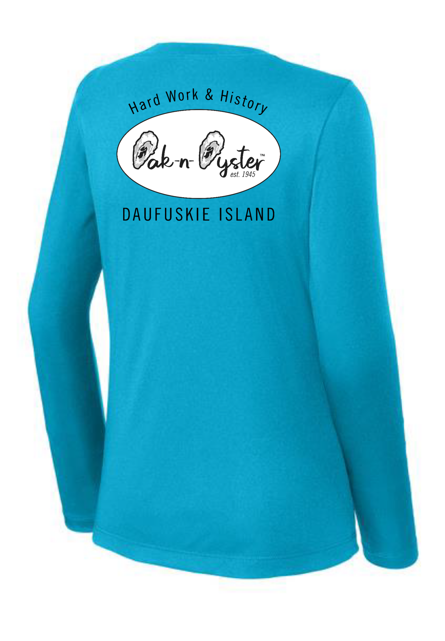 Ladies' V-Neck Long-Sleeve Dri-Fit SPF 50 : Oyster Logo Decal