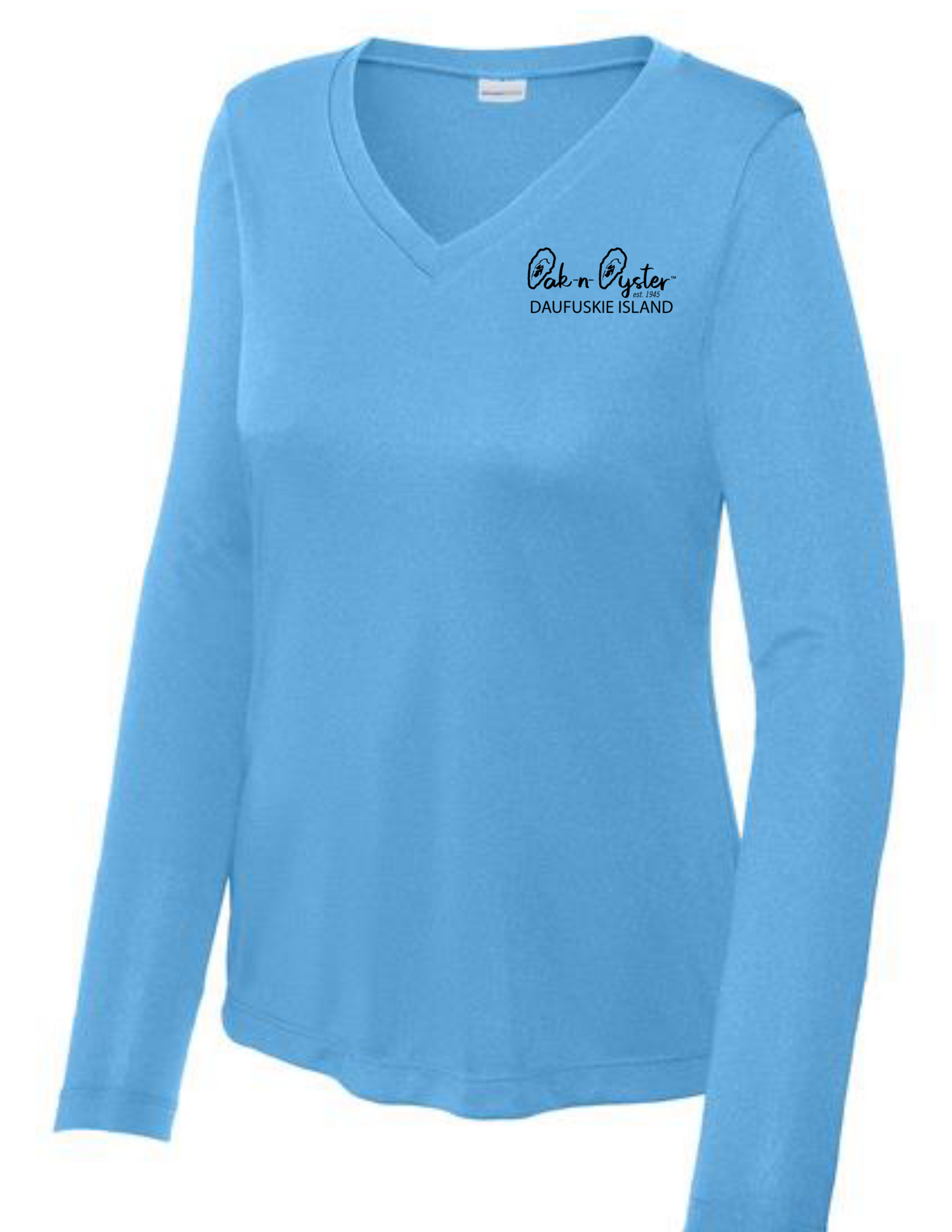 Ladies' V-Neck Long-Sleeve Dri-Fit SPF 50 : Oyster Logo Decal