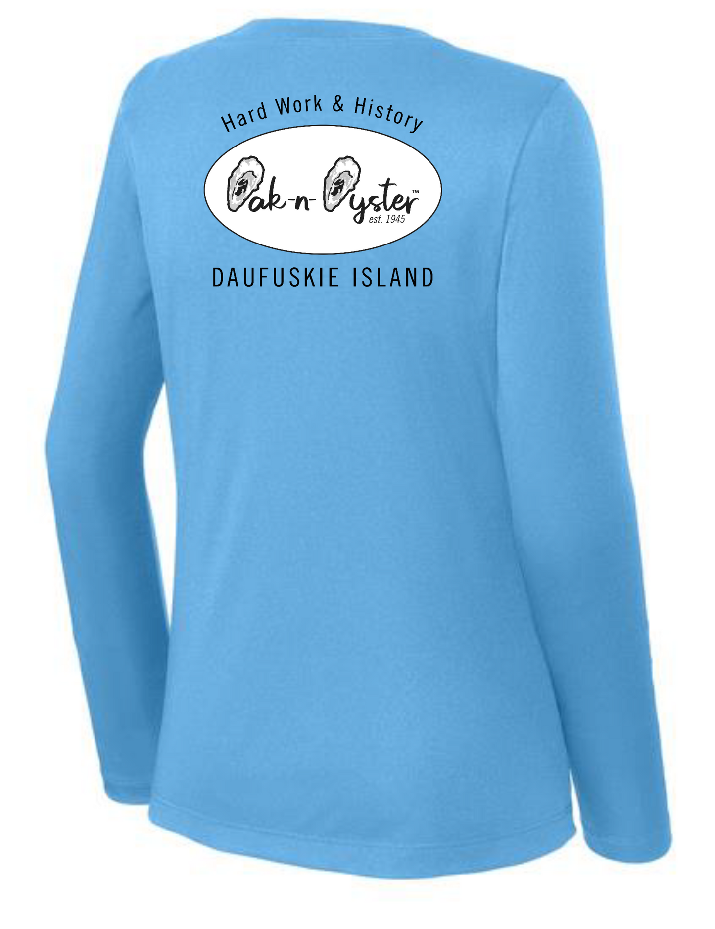 Ladies' V-Neck Long-Sleeve Dri-Fit SPF 50 : Oyster Logo Decal