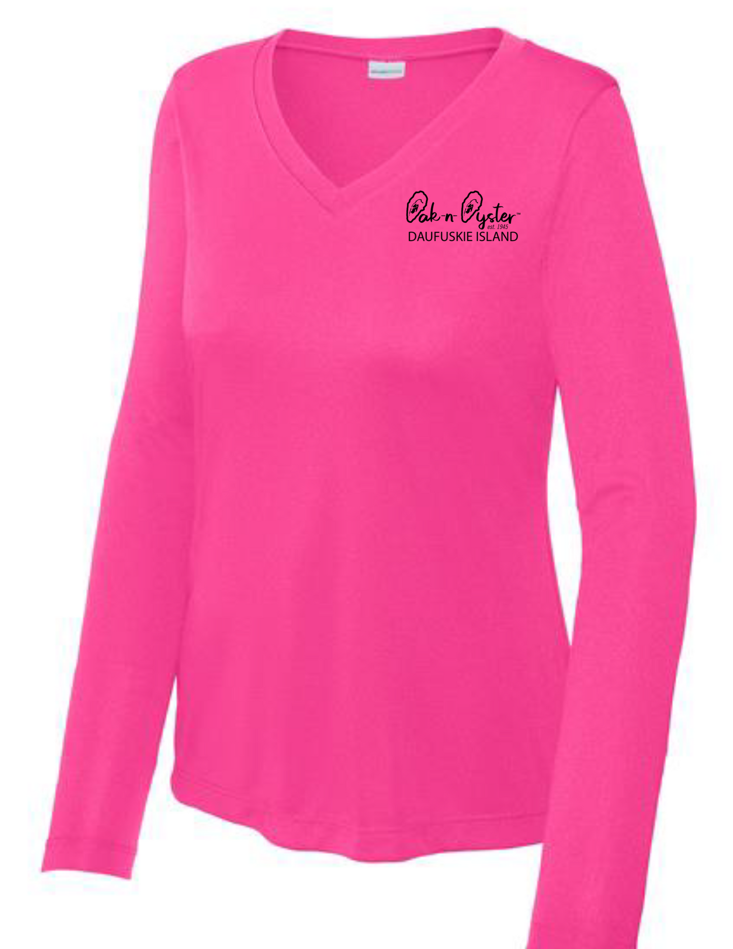 Ladies' V-Neck Long-Sleeve Dri-Fit SPF 50 : Oyster Logo Decal