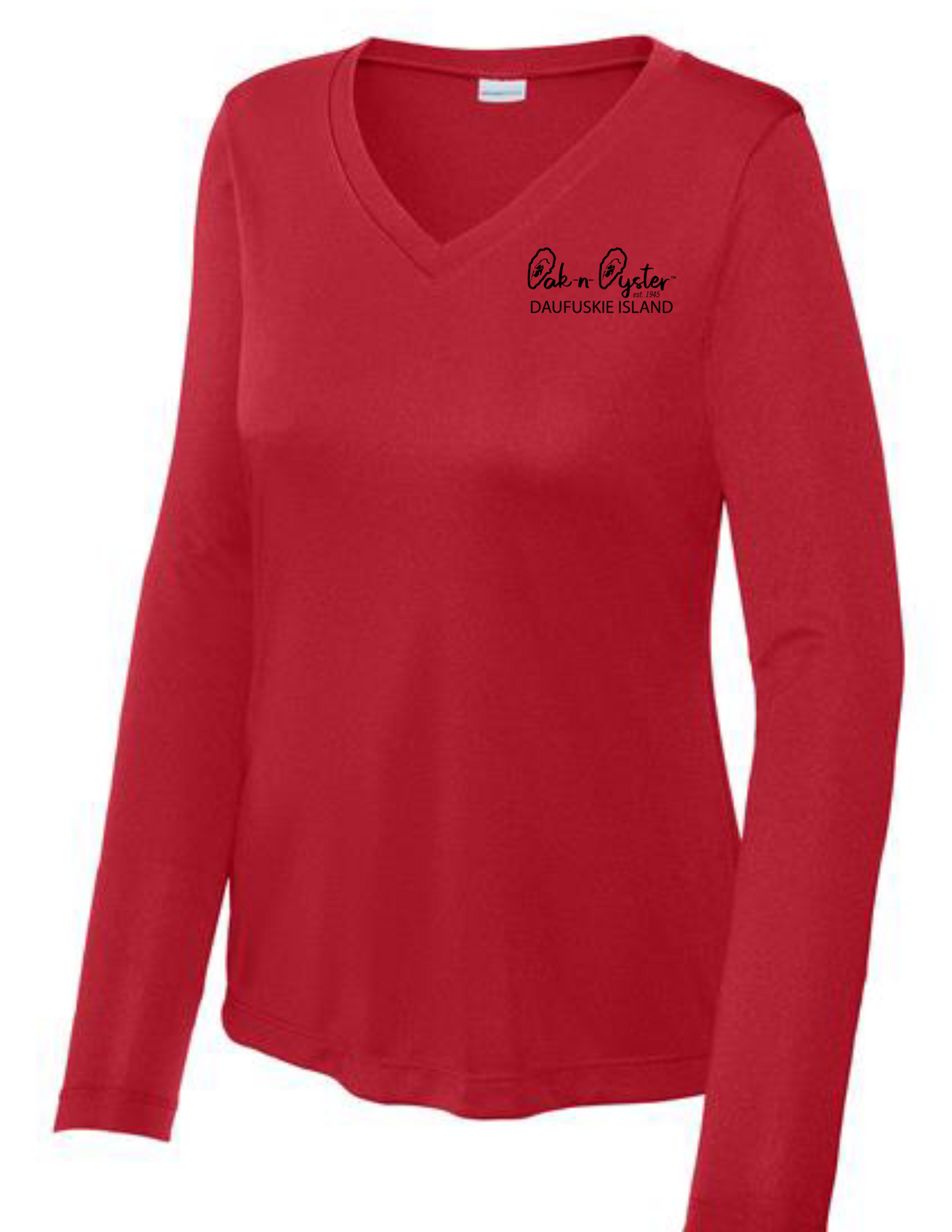 Ladies' V-Neck Long-Sleeve Dri-Fit SPF 50 : Oyster Logo Decal