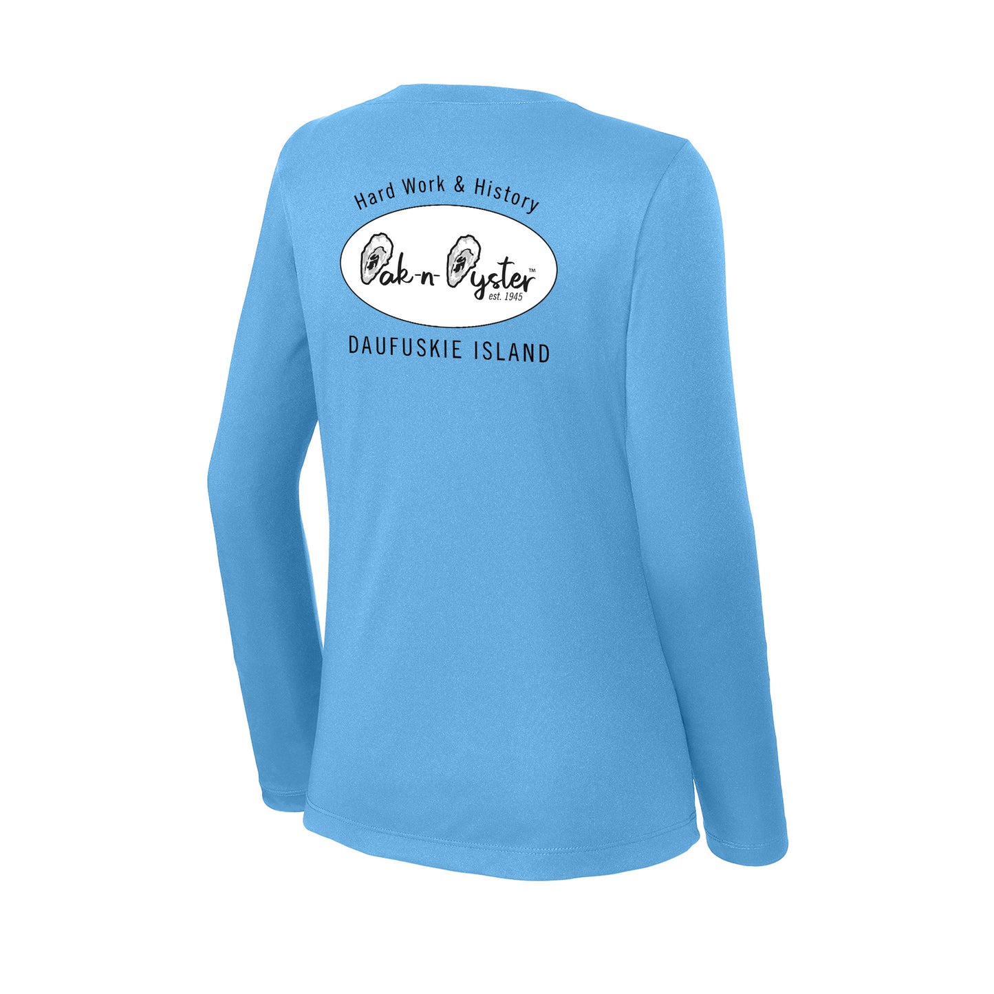 Oyster Logo Decal: Ladies' V-Neck Long-Sleeve Dri-Fit SPF 50