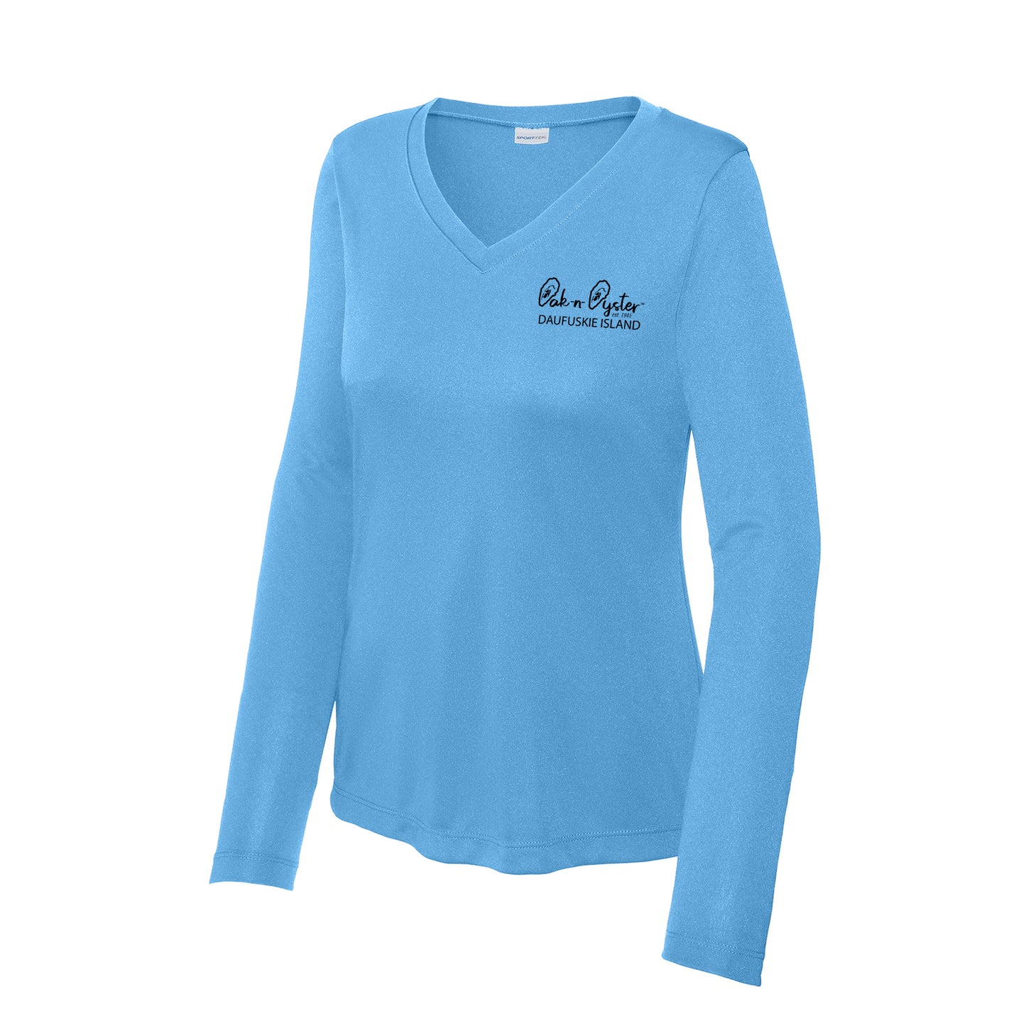 Oyster Logo Decal: Ladies' V-Neck Long-Sleeve Dri-Fit SPF 50