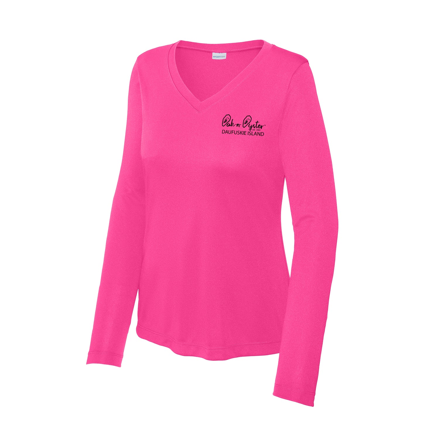 Oyster Logo Decal: Ladies' V-Neck Long-Sleeve Dri-Fit SPF 50
