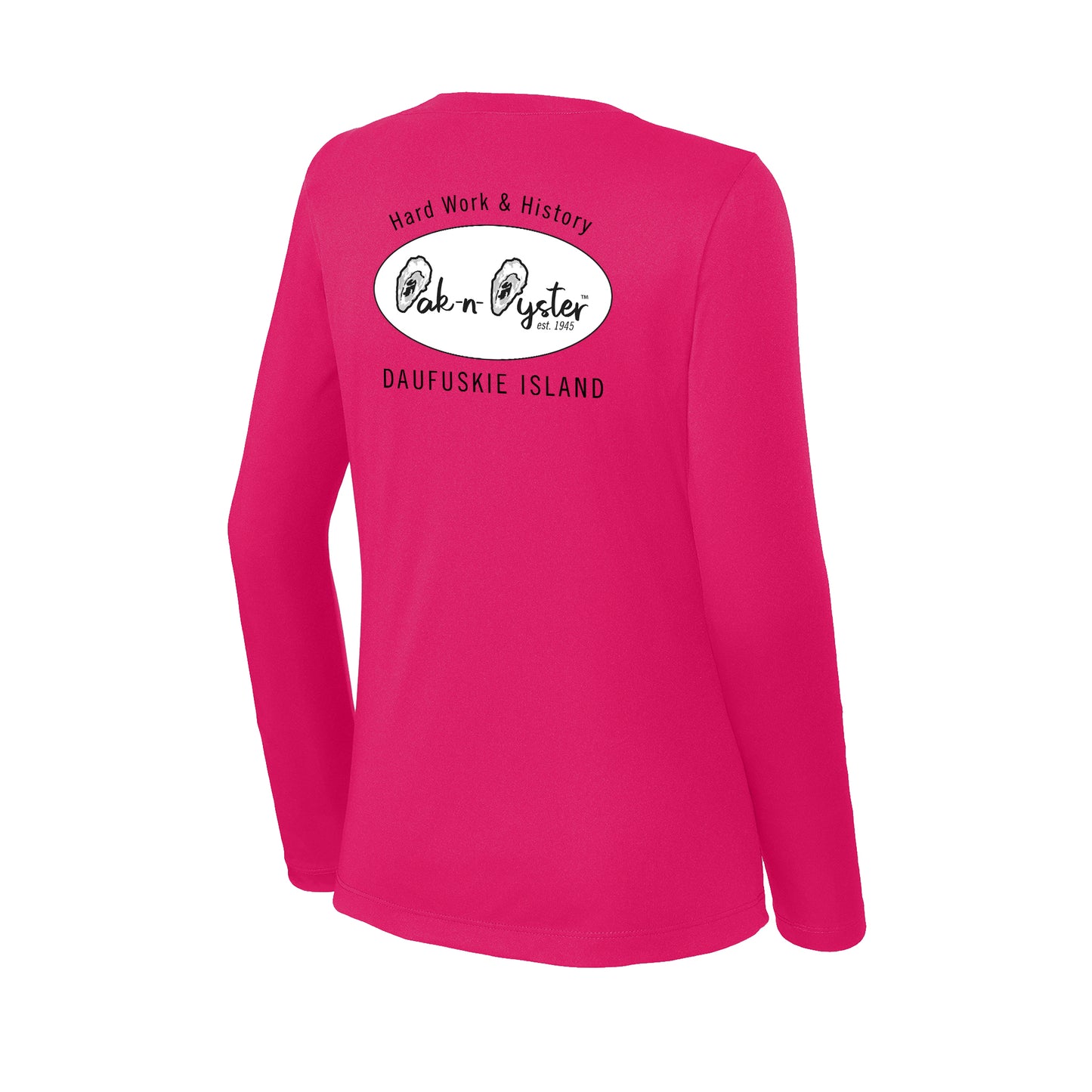 Oyster Logo Decal: Ladies' V-Neck Long-Sleeve Dri-Fit SPF 50