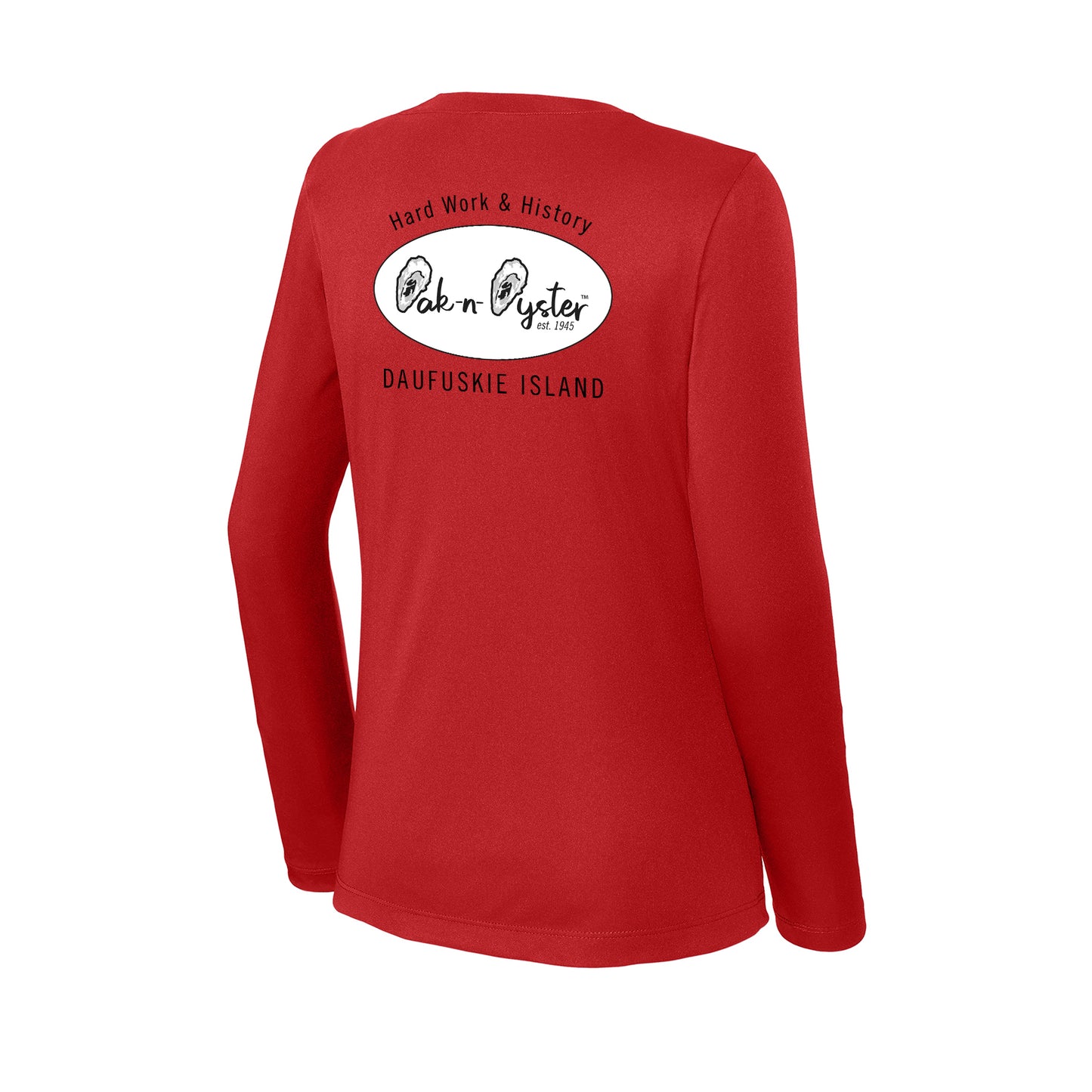 Oyster Logo Decal: Ladies' V-Neck Long-Sleeve Dri-Fit SPF 50