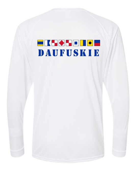 Ladies' V-Neck Long-Sleeve Dri-Fit SPF 50 : Daufuskie Nautical Flags