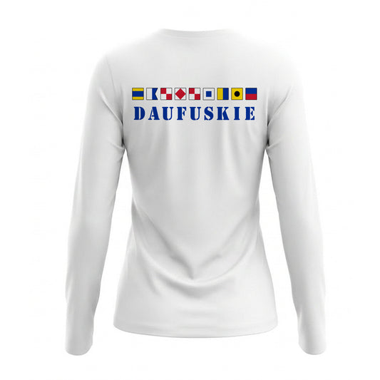 Daufuskie Nautical Flags: Ladies' V-Neck Long-Sleeve Dri-Fit SPF 50