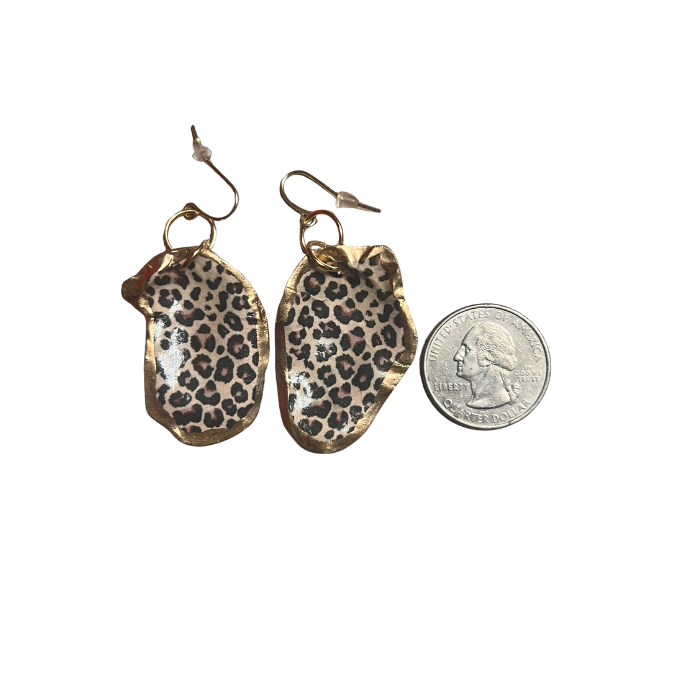 Oyster Shell Earrings - Leopard